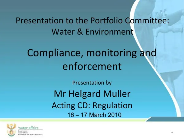 Presentation to the Portfolio Committee: Water Environment