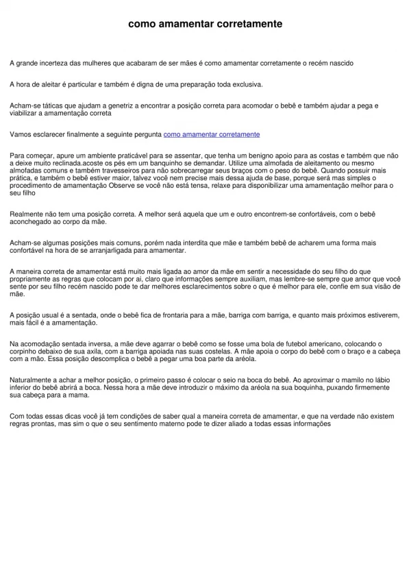 como amamentar corretamente