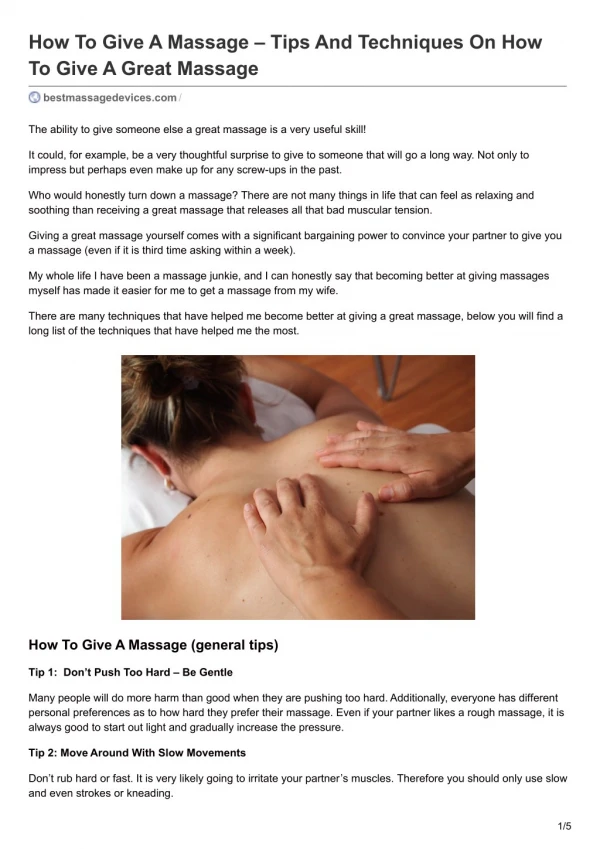 Learn How To Give A Great Massage For Back, Feet, Neck And Hands