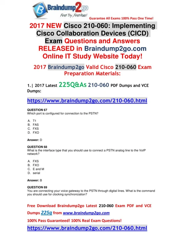 [2017-Nov]Braindump2go Latest 210-060 VCE 225Q&As Free Share(Q67-Q78)