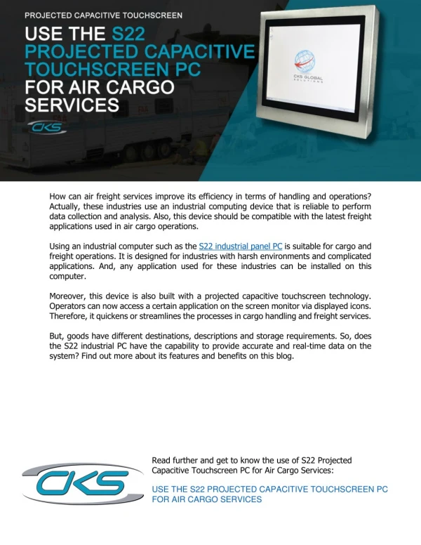 Use the S22 Projected Capacitive Touchscreen PC for Air Cargo Services