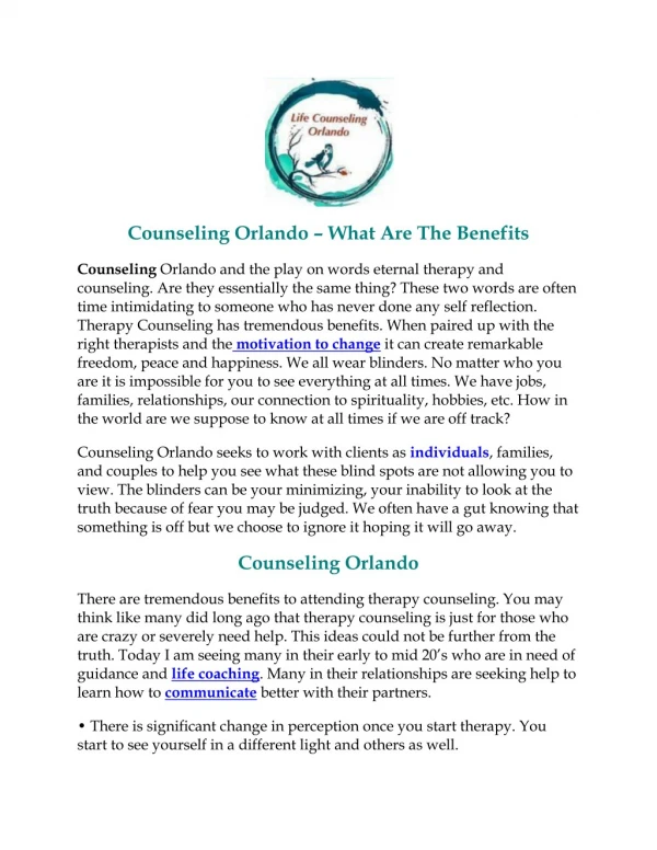 Counseling Orlando – What Are The Benefits