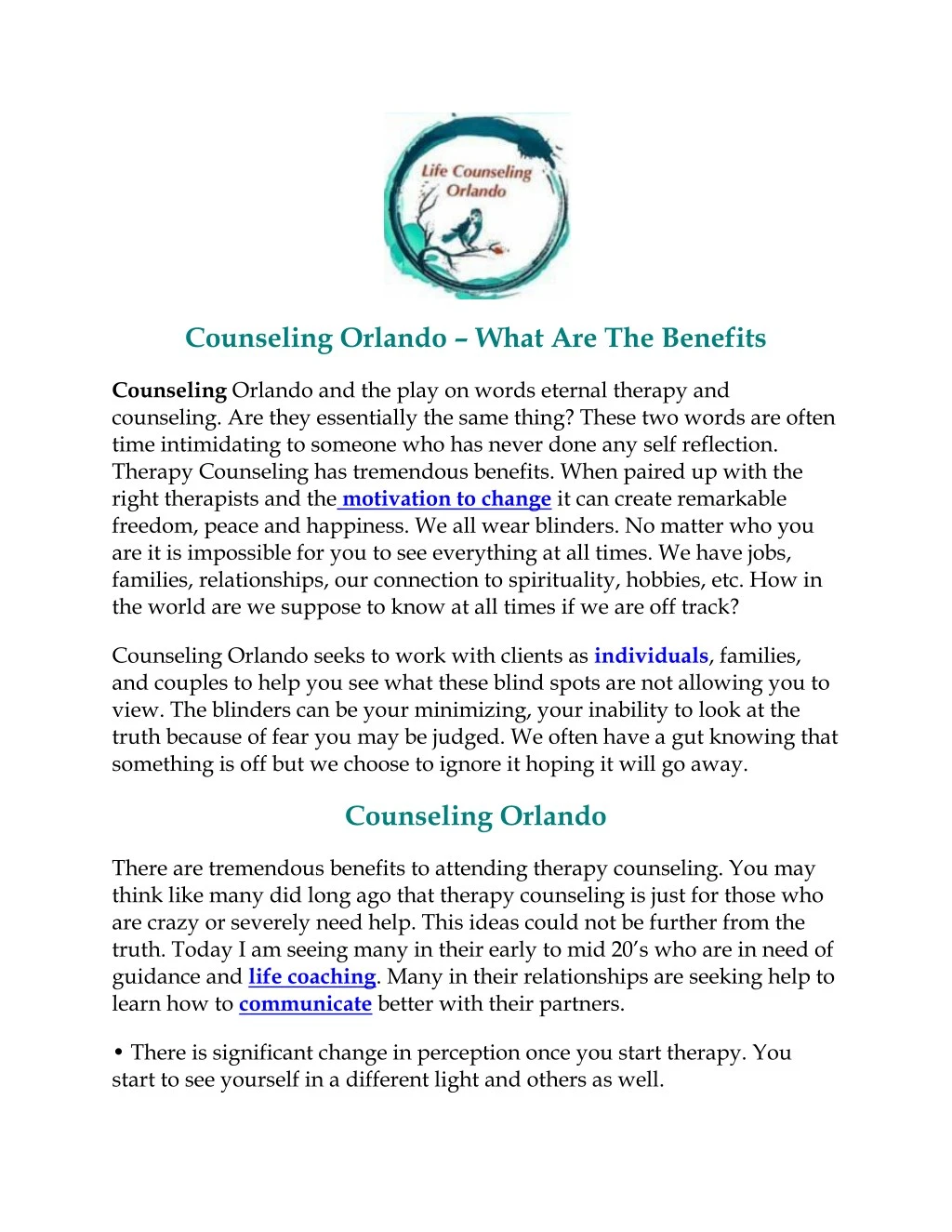 counseling orlando what are the benefits