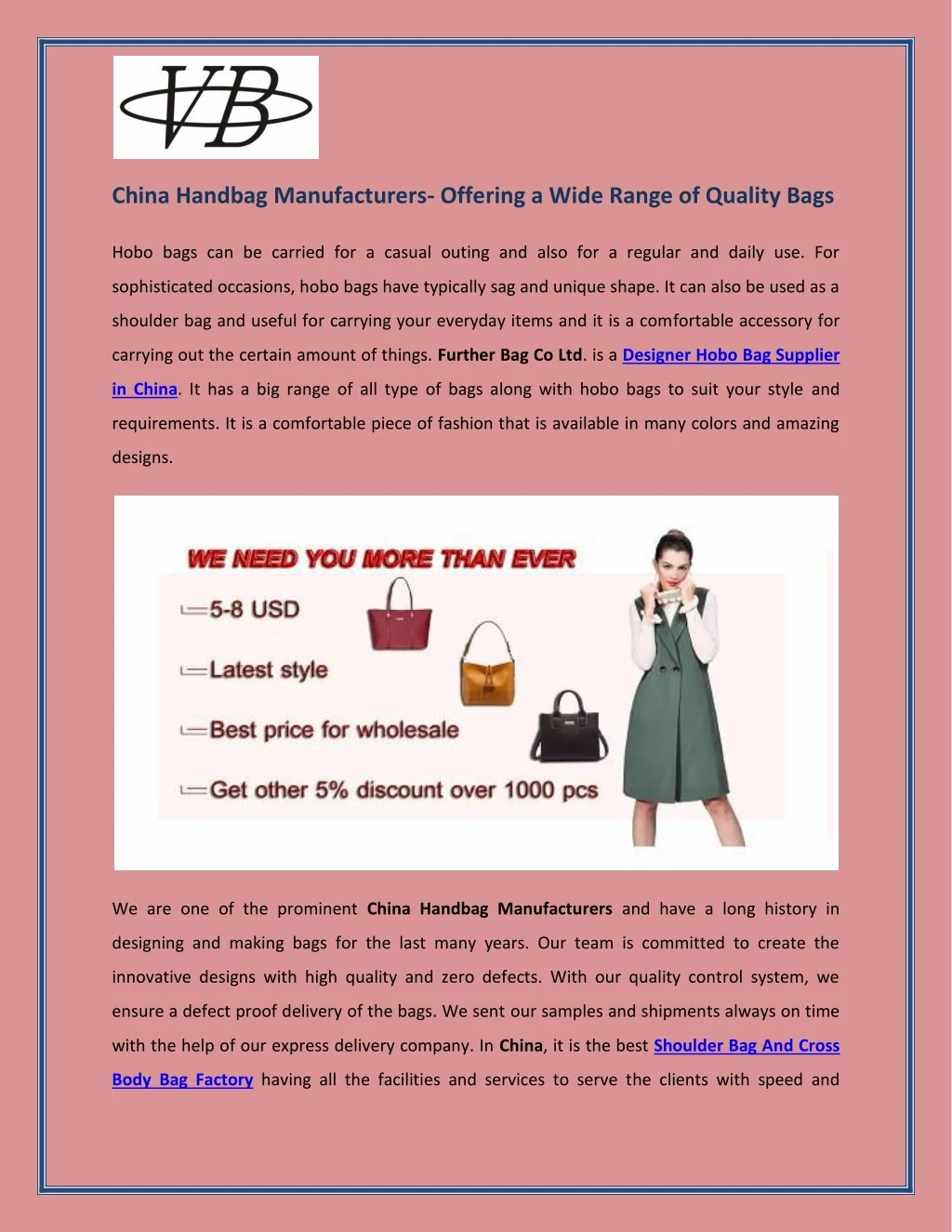 china handbag manufacturers offering a wide range