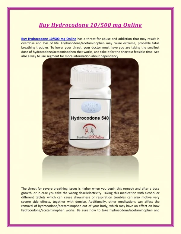Buy Hydrocodone 10/500 mg Online