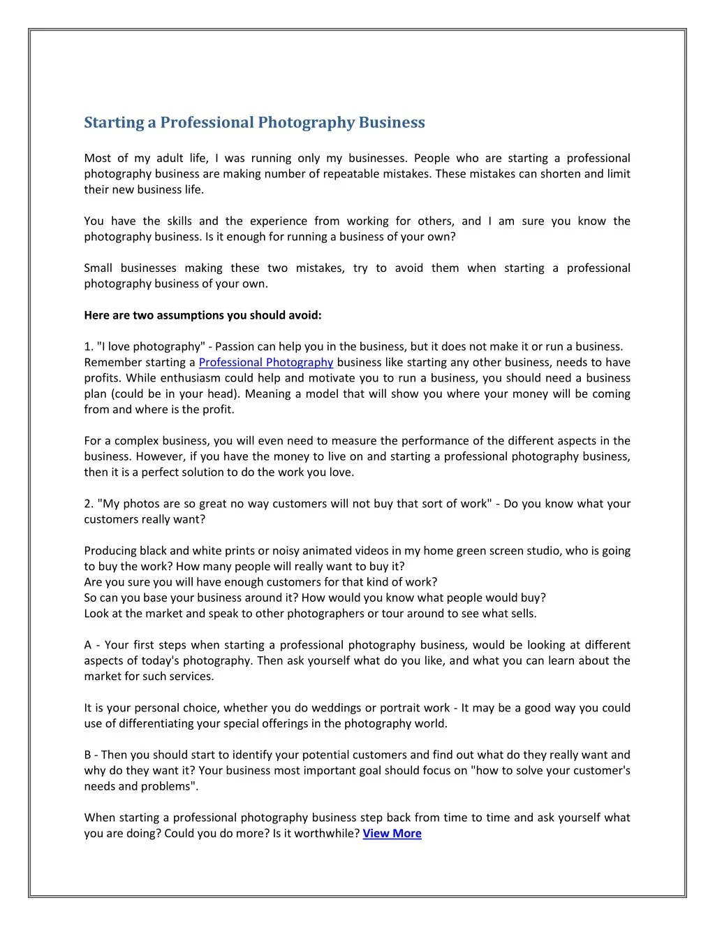 starting a professional photography business most