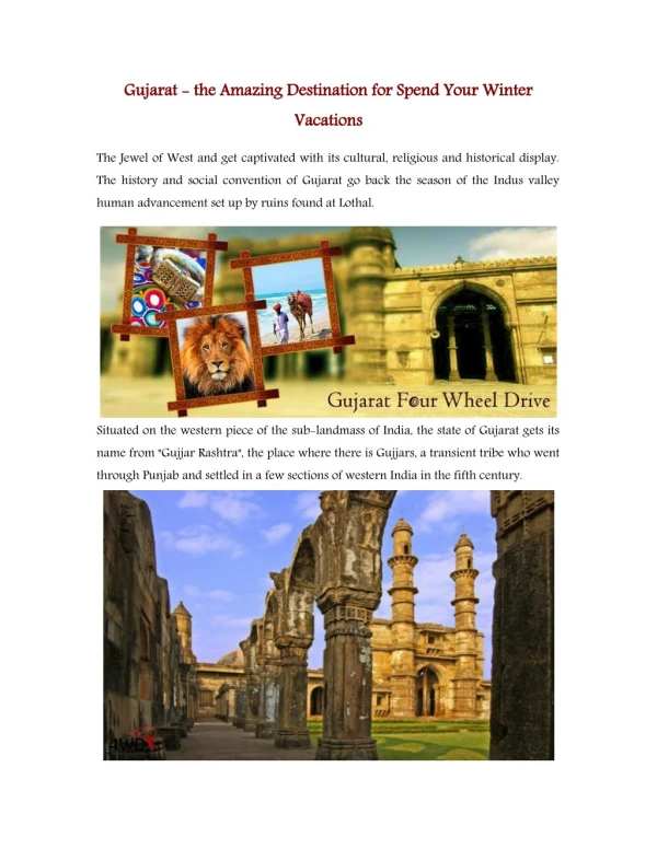 Gujarat - the Amazing Destination for Spend Your Winter Vacations