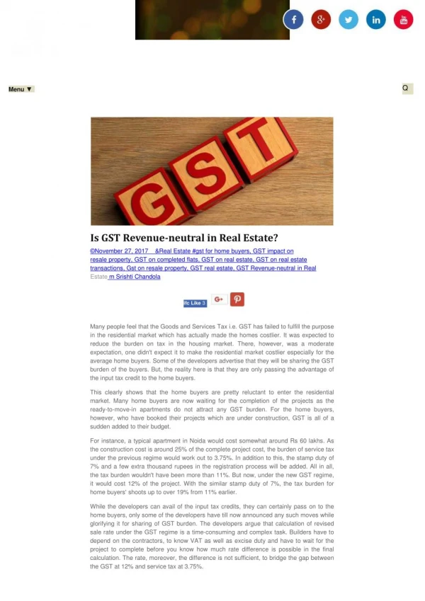 Is GST Revenue-neutral in Real Estate?