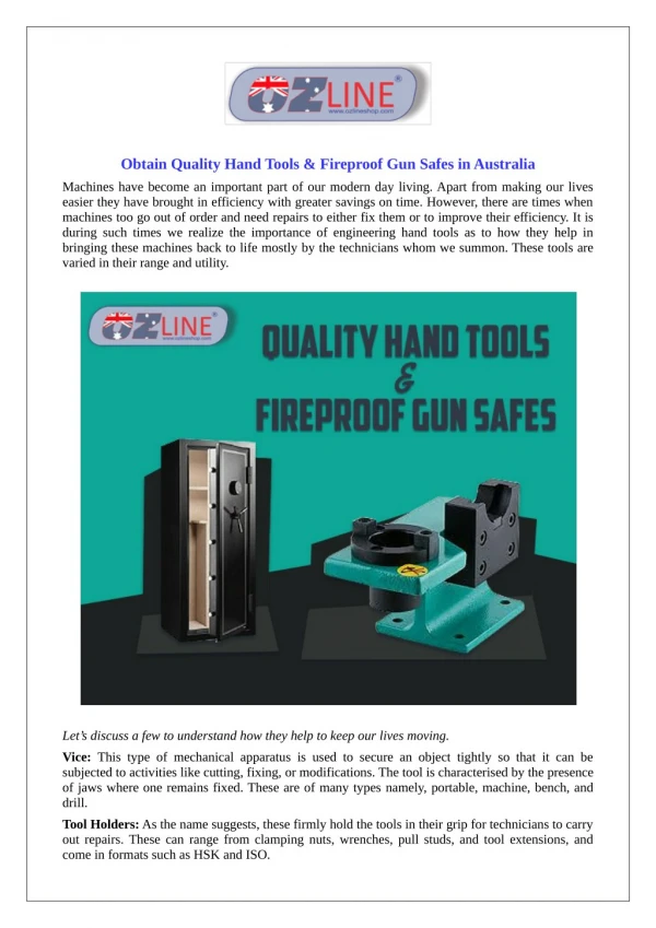 Obtain Quality Hand Tools & Fireproof Gun Safes in Australia