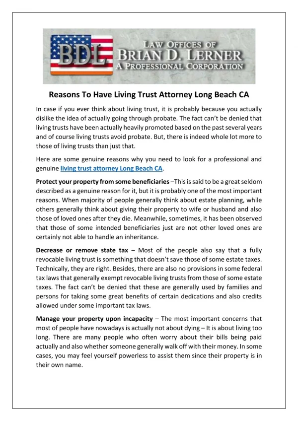 Reasons To Have Living Trust Attorney Long Beach CA