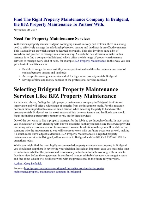 Find The Right Property Maintenance Company In Bridgend, the BJZ Property Maintenance To Partner With.