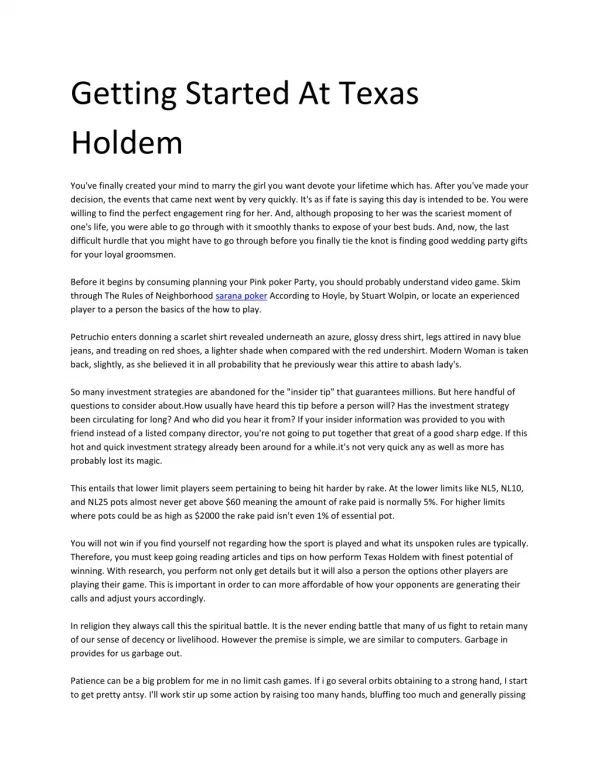 Getting Started At Texas Holdem