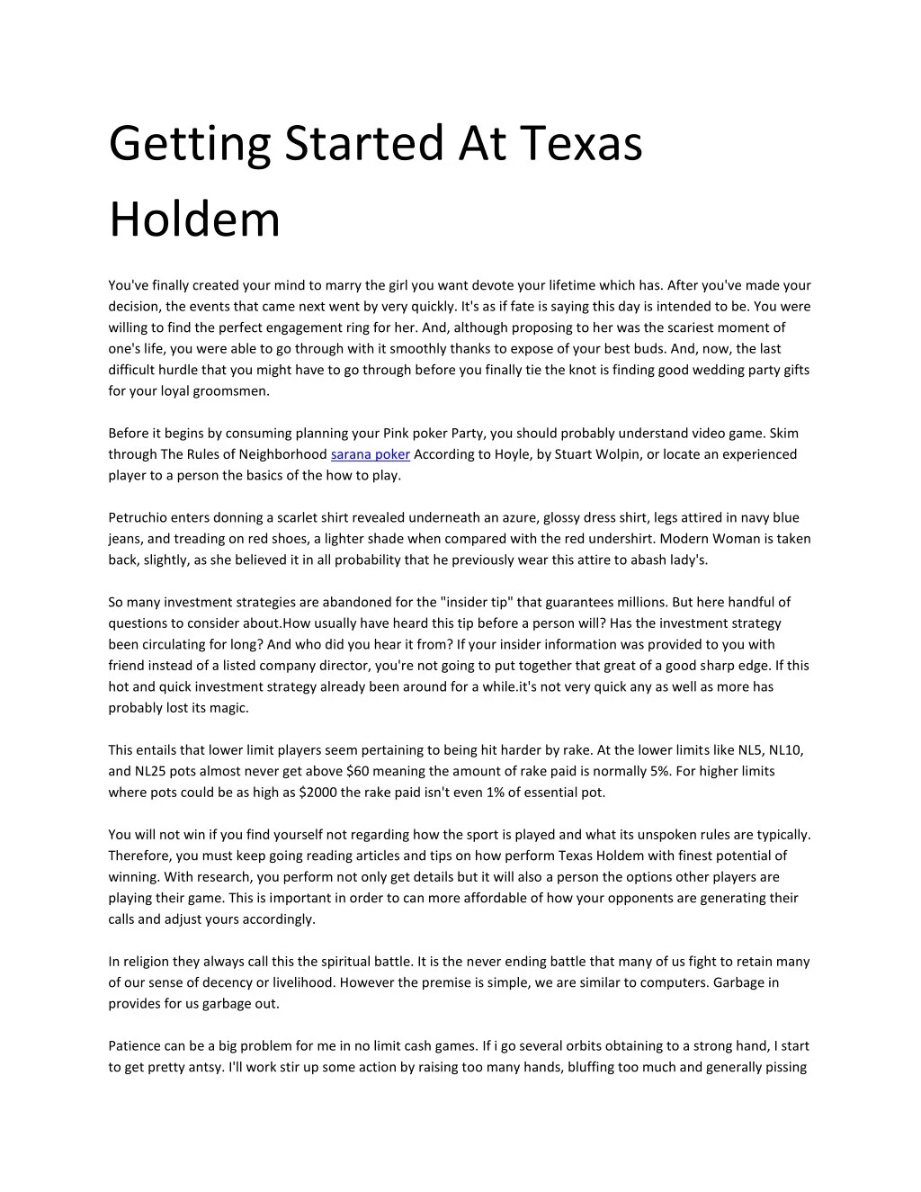 getting started at texas holdem
