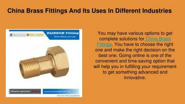 China Brass Fittings And Its Uses In Different Industries