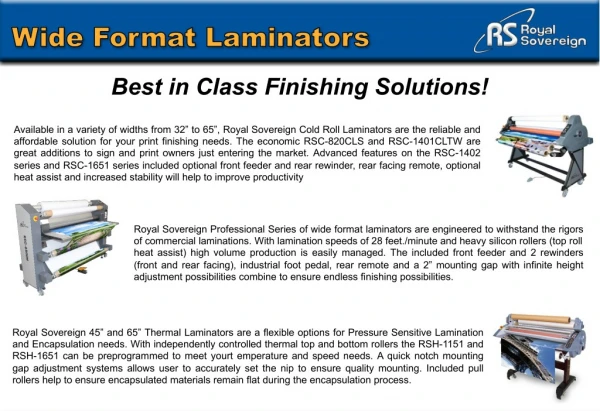 Royal Sovereigns Wide Format Roll Laminators Machine – PrintFinish.com