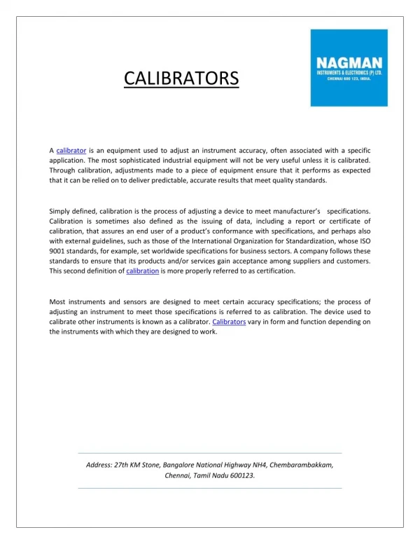 Manufacturers of Pressure Calibrators
