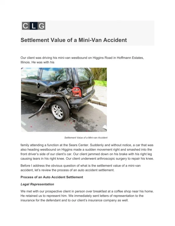 Settlement Value of a Mini-Van Accident