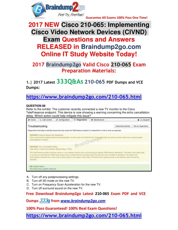 [100% Valid]Braindump2go NEW 210-065 VCE Dumps 333Q&As Free Share(Q88-Q99)