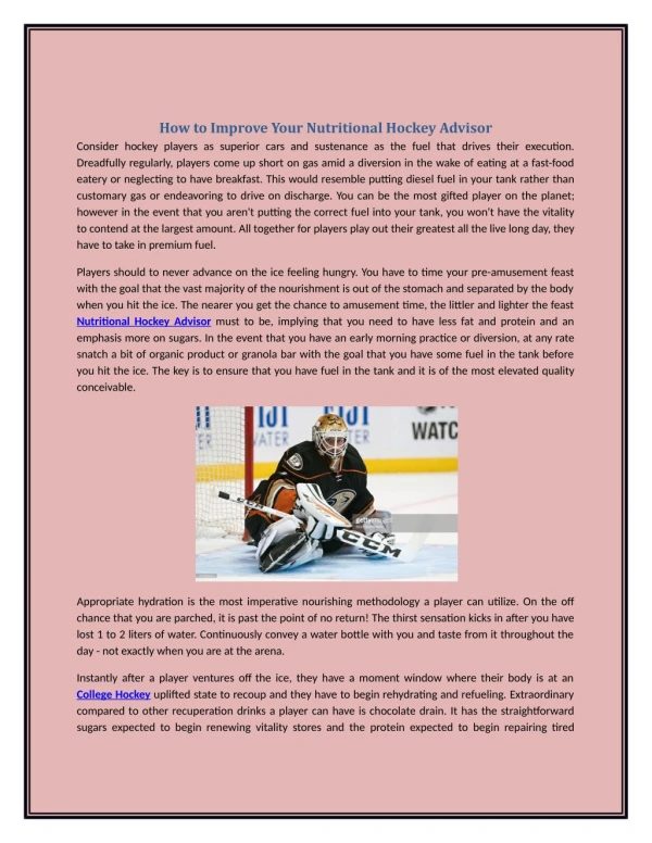 How to Improve Your Nutritional Hockey Advisor