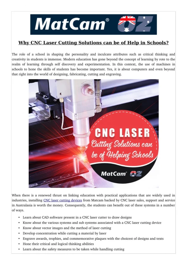 Why CNC Laser Cutting Solutions can be of Help in Schools?