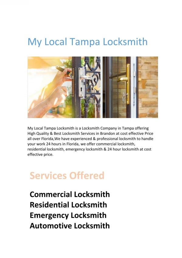 Reputed & Certified Locksmith Company in Tampa