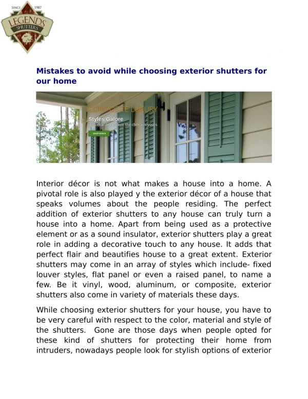 Mistakes to avoid while choosing exterior shutters for our home