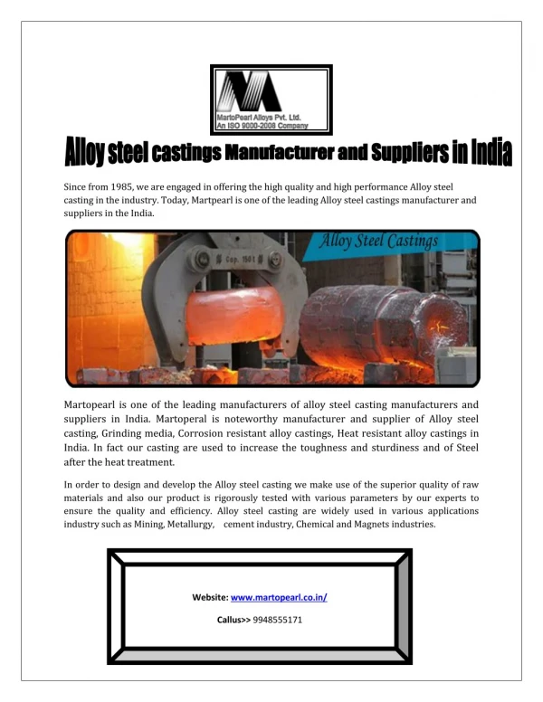 Alloy steel castings manufacturer and supplier