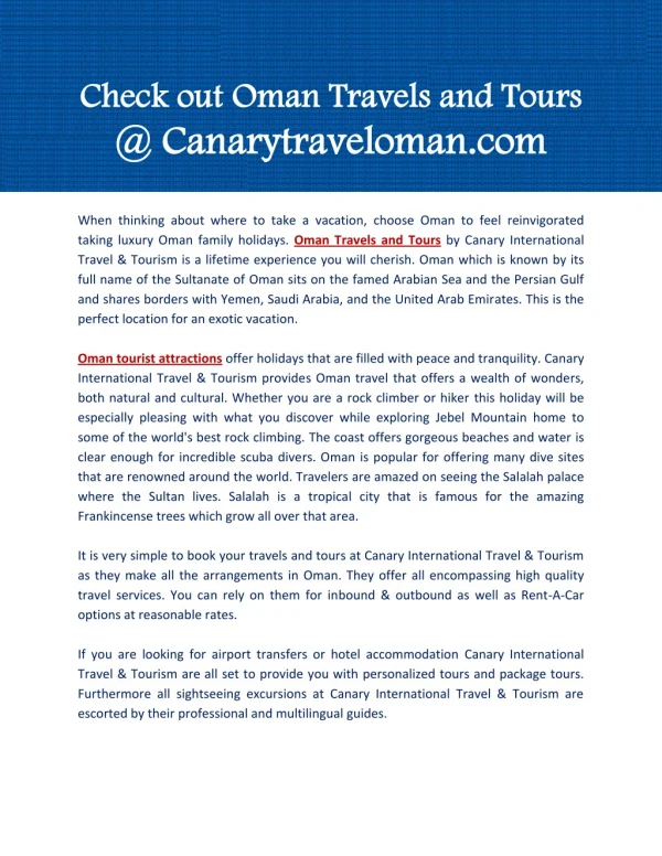 Check out Oman Travels and Tours at Canarytraveloman.com