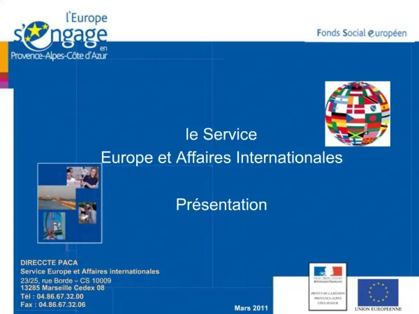 Le Service Europe et Affaires Internationales Pr sentation