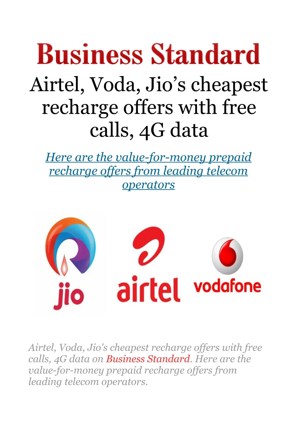 airtel voda jio s cheapest recharge offers with