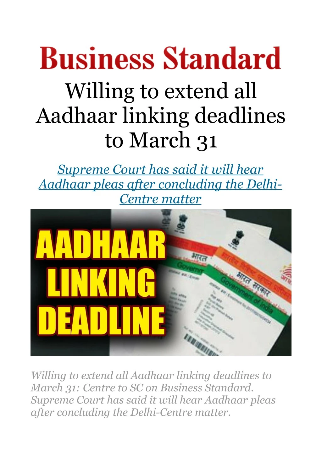 willing to extend all aadhaar linking deadlines