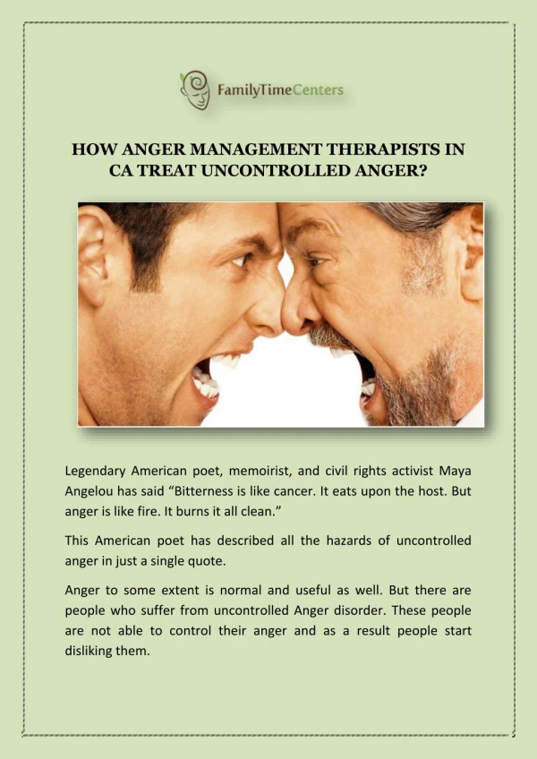 HOW ANGER MANAGEMENT THERAPISTS IN CA TREAT UNCONTROLLED ANGER