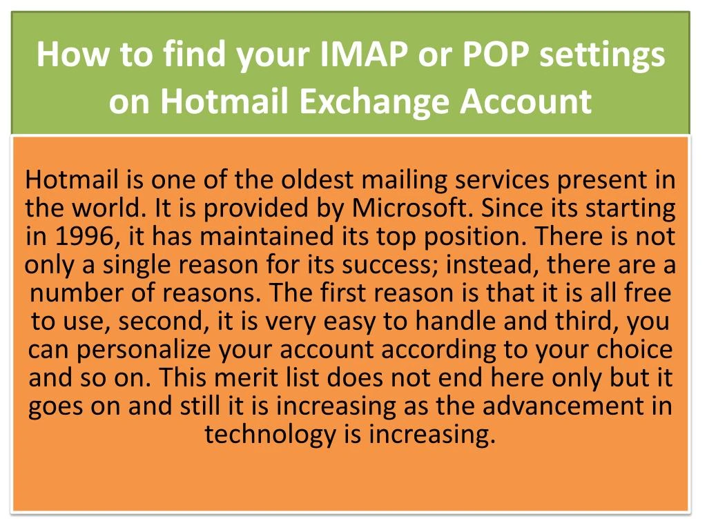 how to find your imap or pop settings on hotmail exchange account