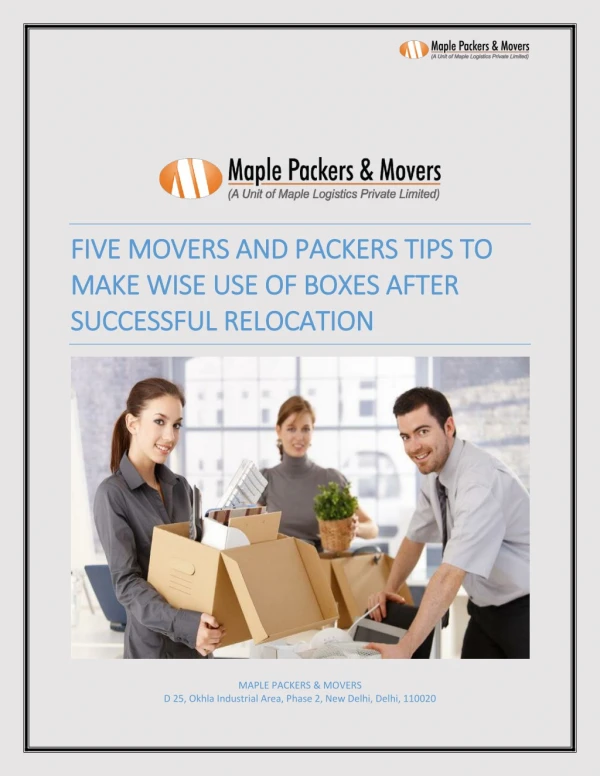After successful relocation Packers and Movers tips to make wise use of boxes