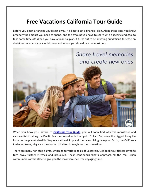 Free Vacations California Tour Guide
