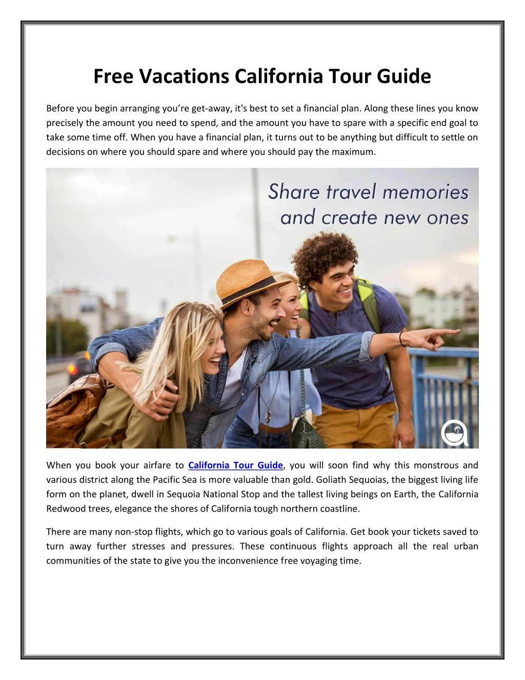 free vacations california tour guide