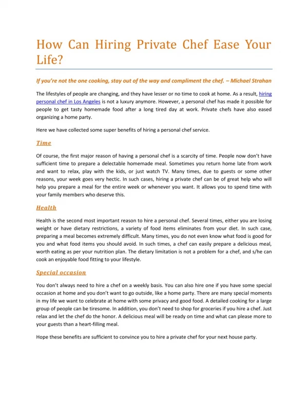 How Can Hiring Private Chef Ease Your Life?