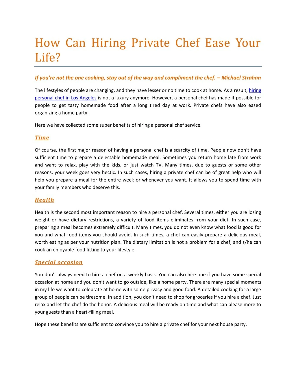 how can hiring private chef ease your life