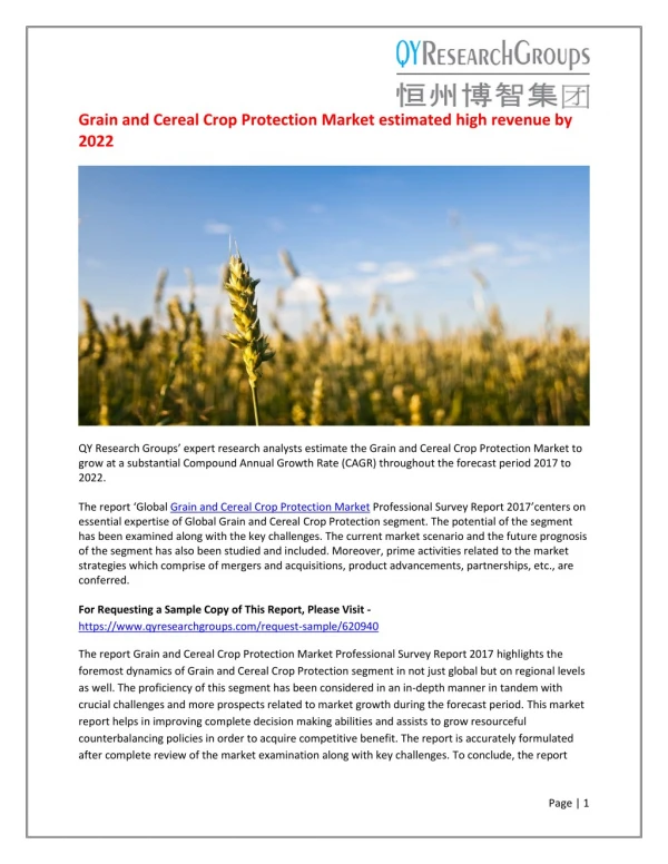 Global Grain and Cereal Crop Protection Market Professional Survey Report 2017