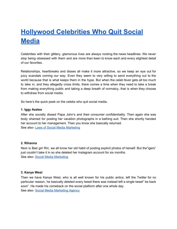 Hollywood Celebrities Who Quit Social Media