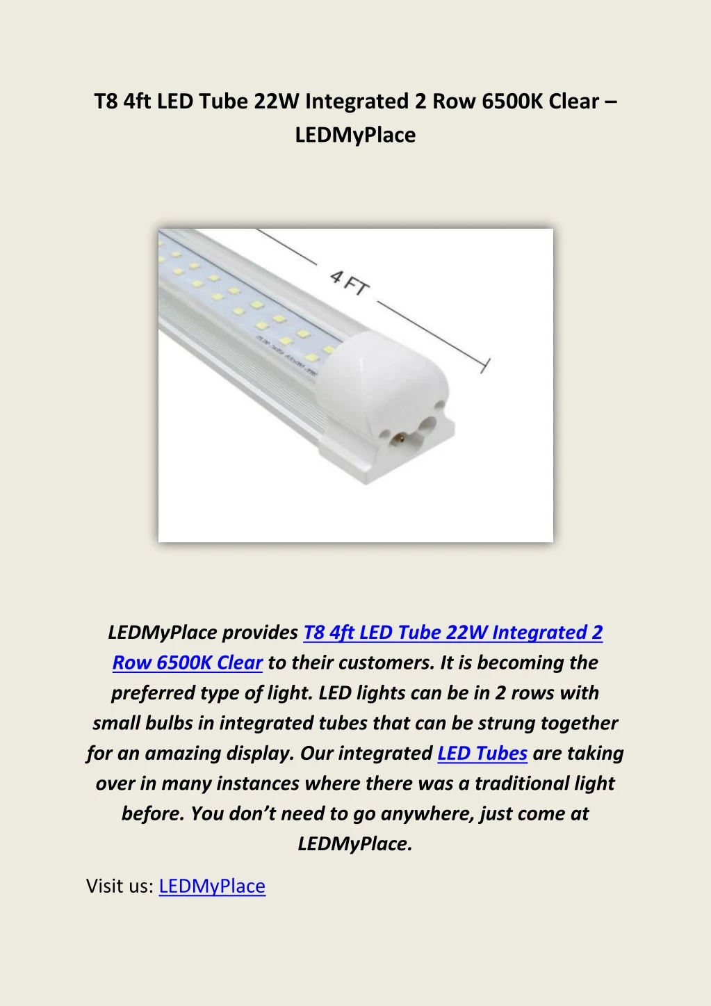 t8 4ft led tube 22w integrated 2 row 6500k clear