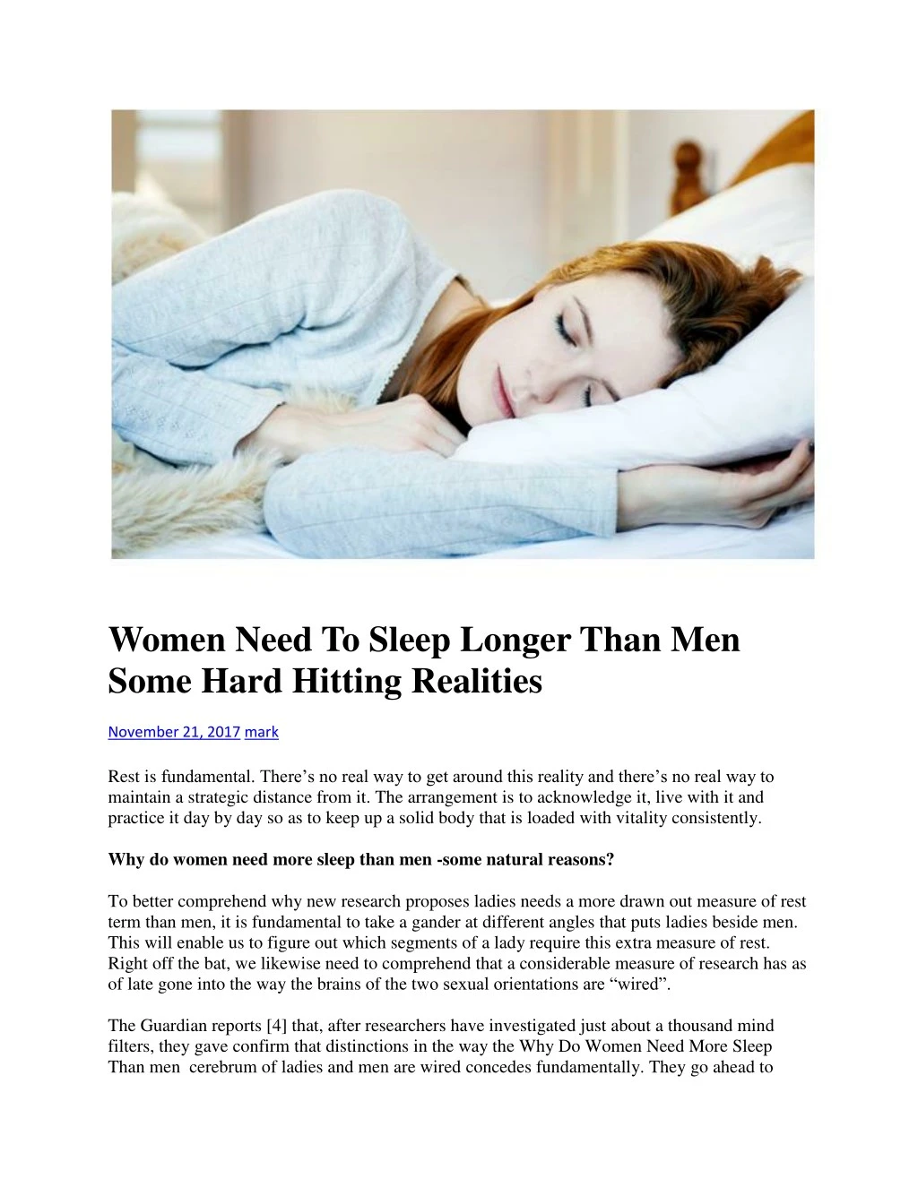 women need to sleep longer than men some hard