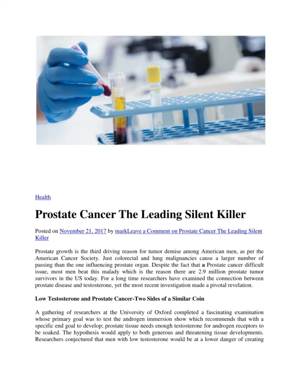 Prostate Cancer The Leading Silent Killer