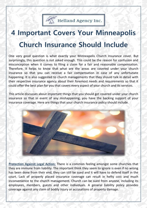 4 Important Covers Your Minneapolis Church Insurance Should Include