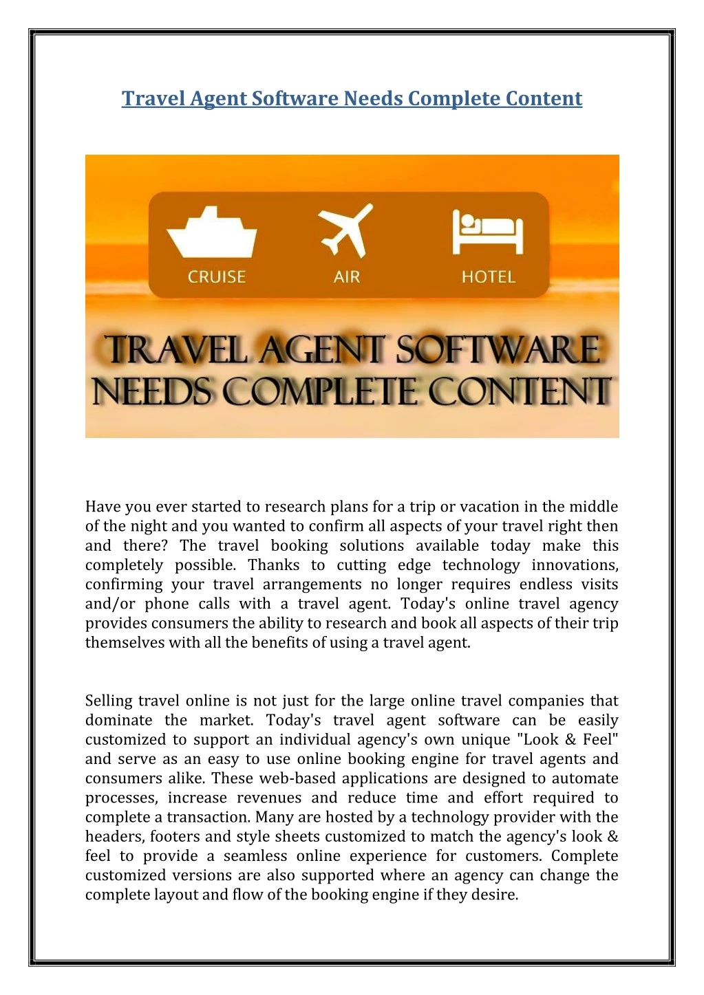 travel agent software needs complete content