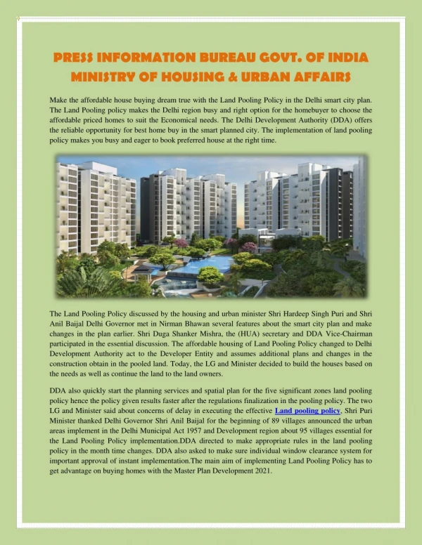 Press Information Bureau Govt. of India Ministry of Housing & Urban Affairs