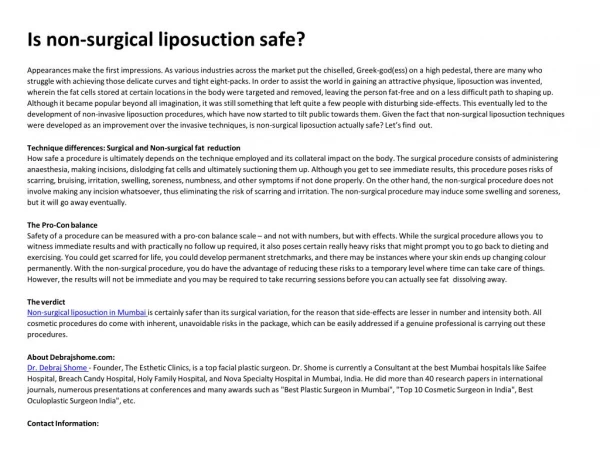 Is non-surgical liposuction safe?