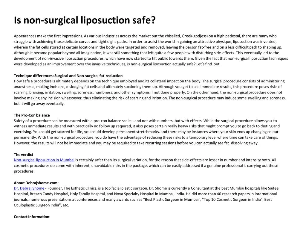 is non surgical liposuction safe