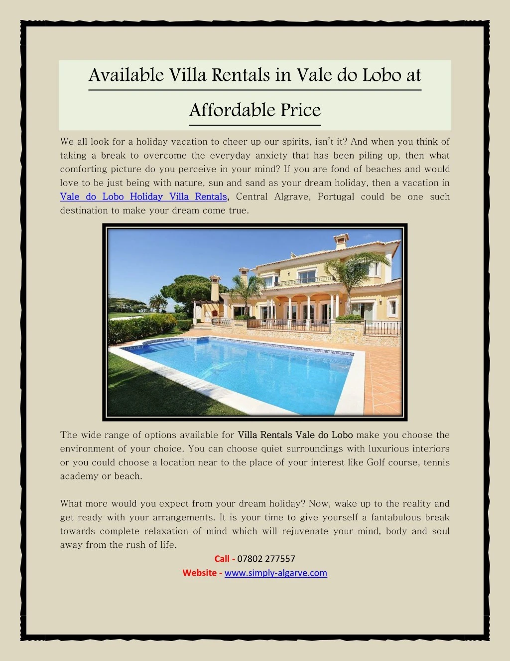 available villa rentals in vale do lobo