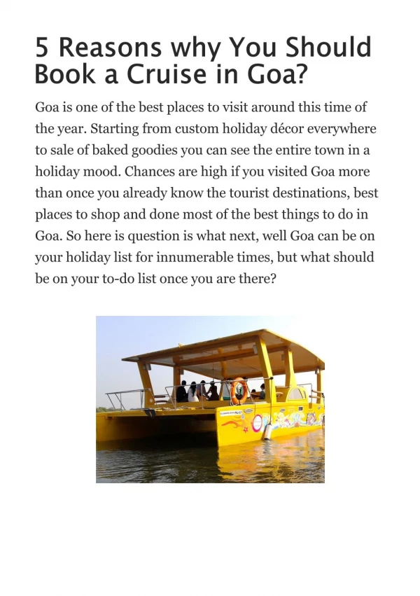 5 Reasons why You Should Book a Cruise in Goa?